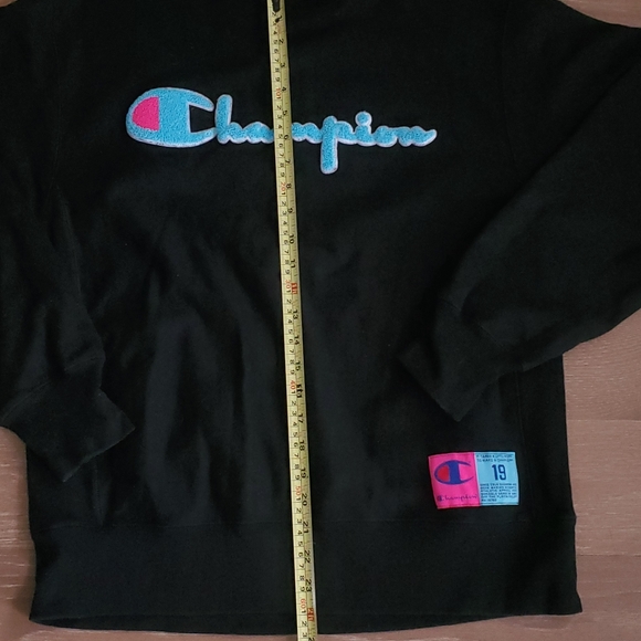Champion Reverse Weave Sweatshirt Script Logo Medium Black Teal Pink Vintage - Picture 5 of 6